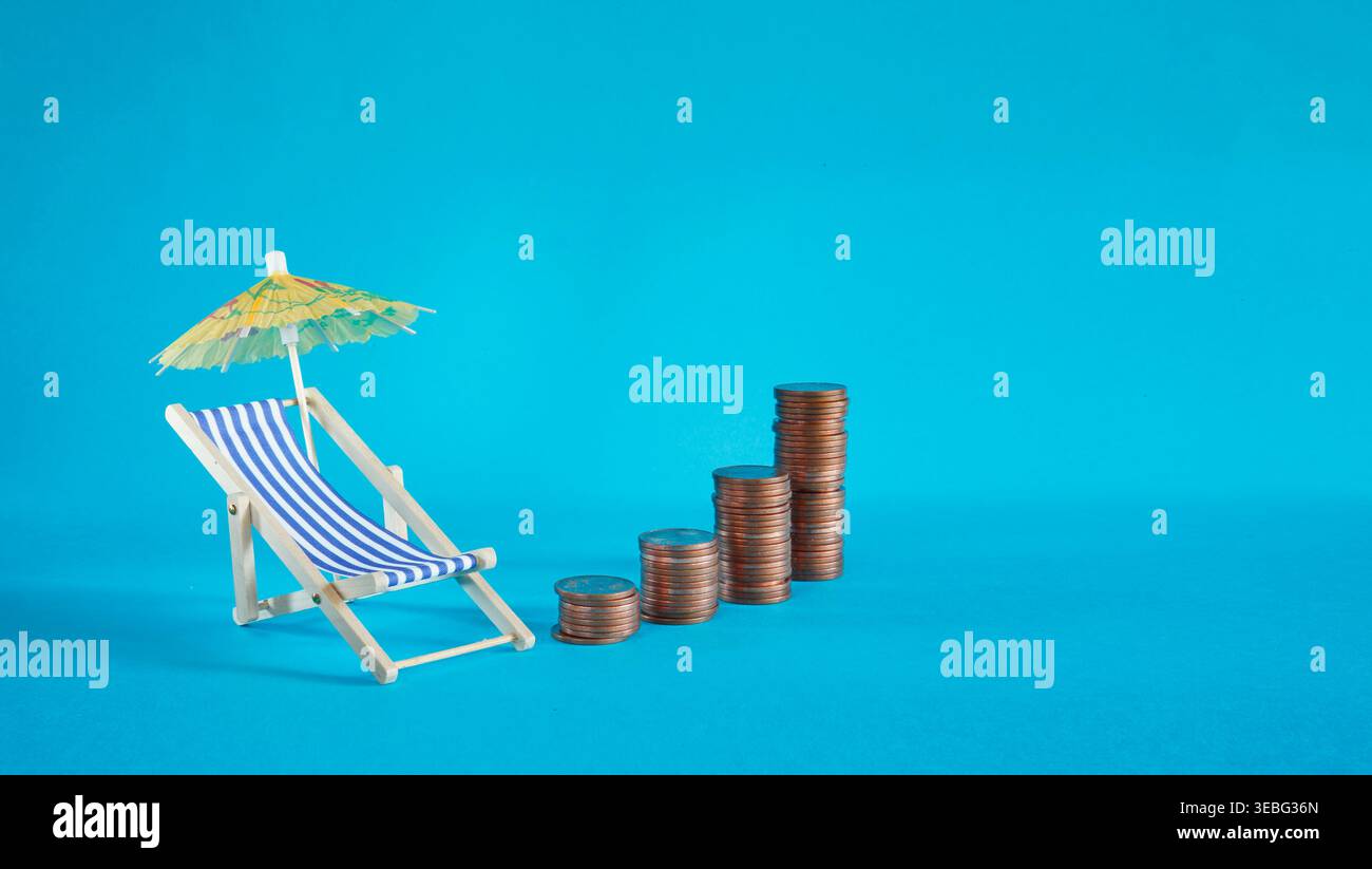 vacanze estive costose e prezzi in aumento per vacanze, viaggi e affitto di vacanze, copia gratuita dello spazio Foto Stock