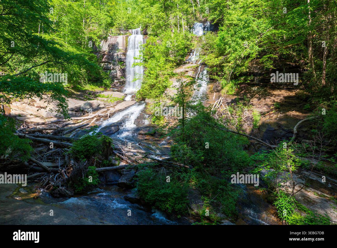 Twin Falls, Reedy Cove Falls, Rock Falls, Eastatoe Falls, Reedy Cove Creek, Pickens County, South Carolina. Foto Stock