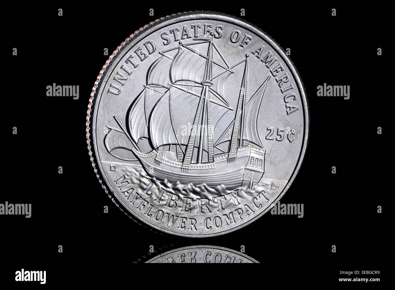 Questo è un quartiere commemorativo degli Stati Uniti con la nave Mayflower, che celebra il 400° anniversario della firma del Mayflower Compact. Foto Stock