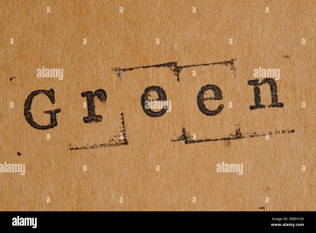 Testo verde stampato su carta, tema ambientale e natura Foto Stock