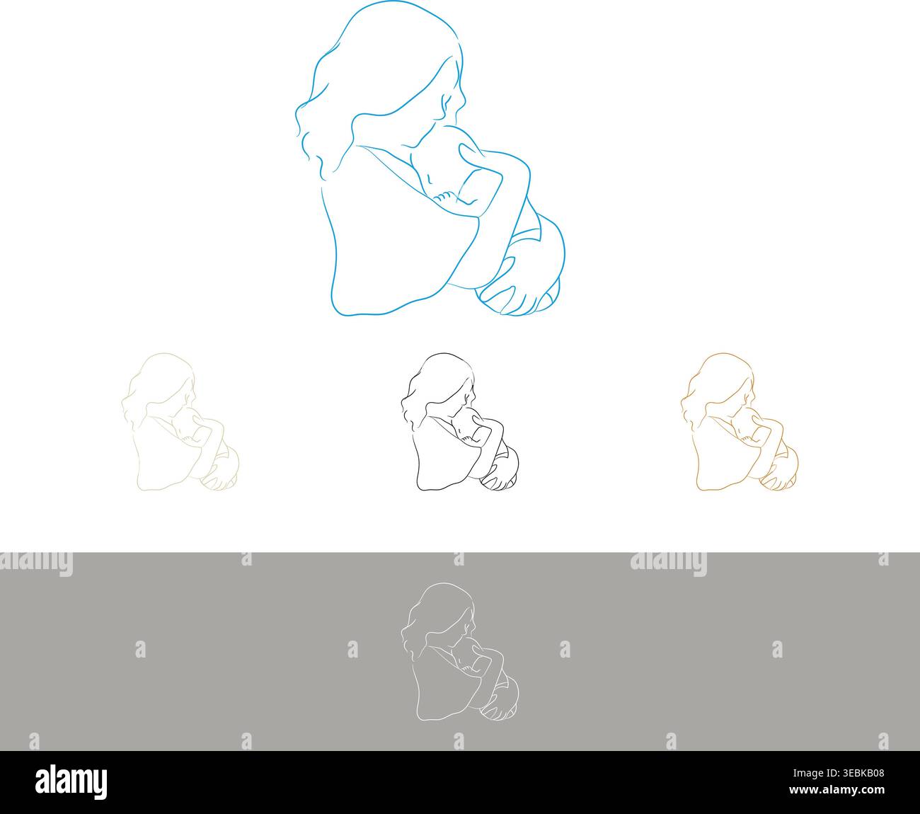 Cartolina di auguri per la festa della mamma silhouette tipografica della mamma che abbraccia il bambino Illustrazione Vettoriale