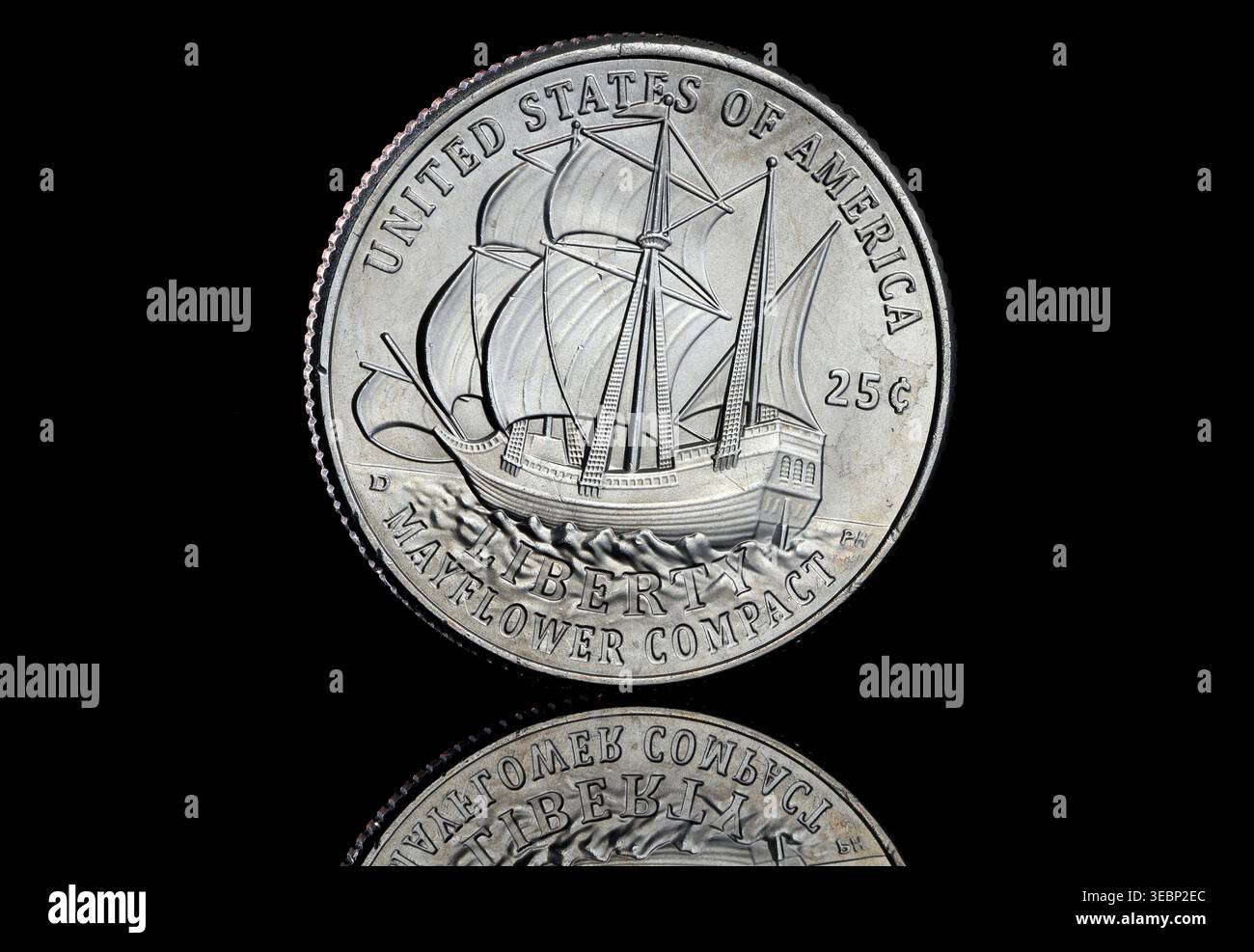 Questo è un quartiere commemorativo degli Stati Uniti con la nave Mayflower, che celebra il 400° anniversario della firma del Mayflower Compact. Foto Stock