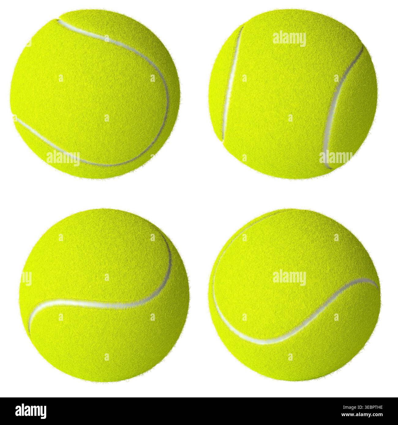 Quattro palline da tennis in 3d con sfondo trasparente Foto Stock