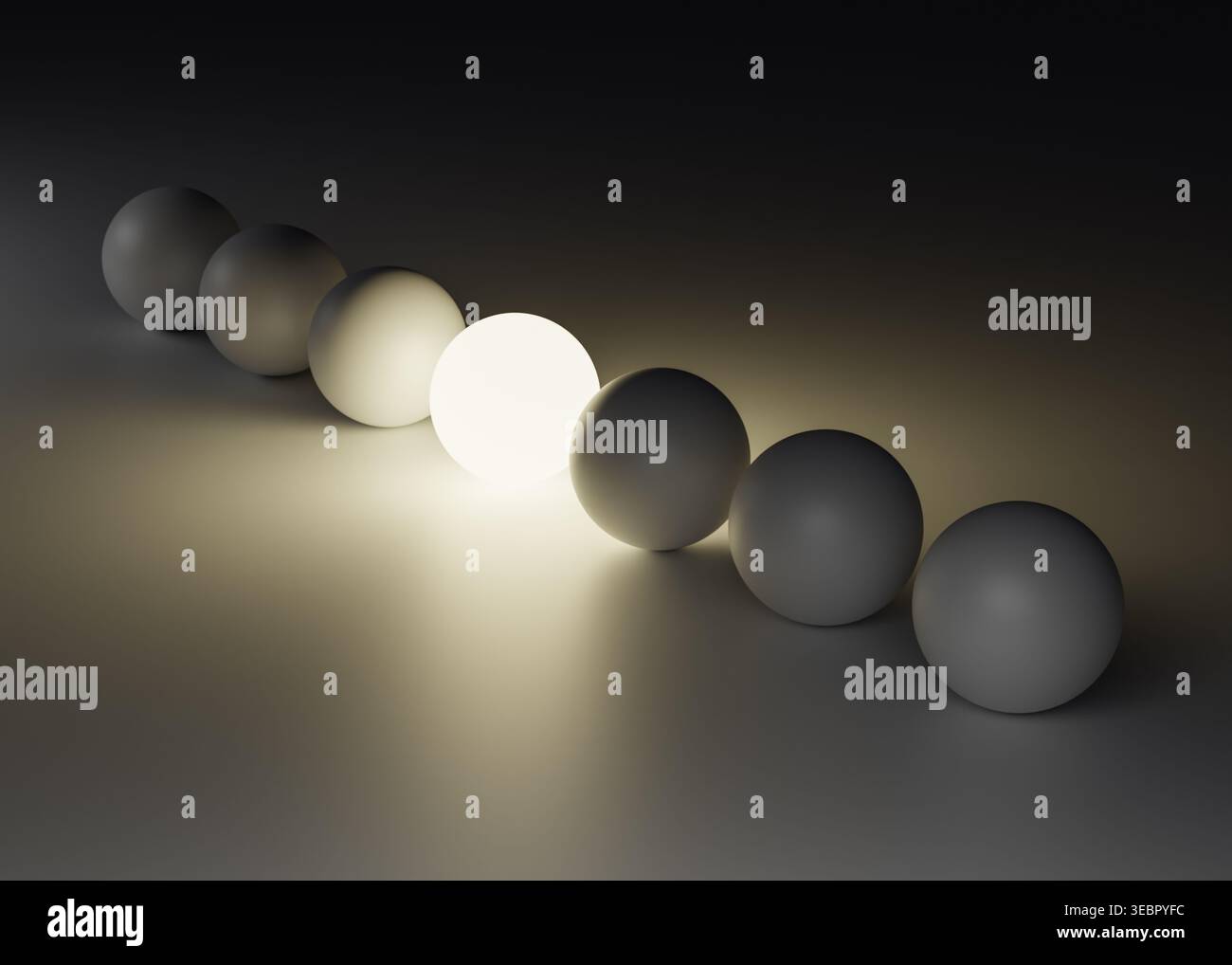 Concetto di scoperta e nuova soluzione con una sfera luminosa posizionata in diagonale Foto Stock