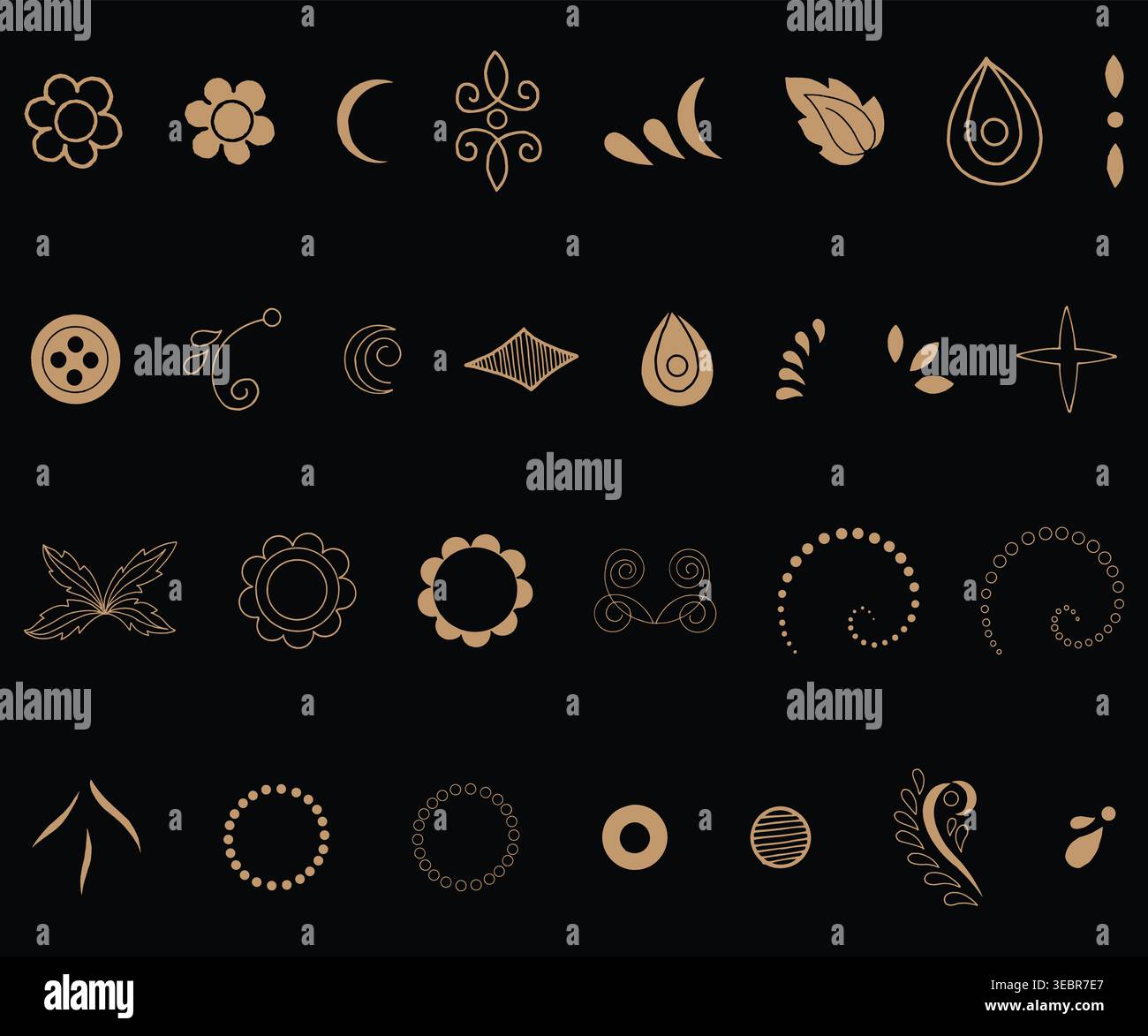 Ornamenti floreali minimalisti disegnati a mano e forme geometriche astratte Illustrazione Vettoriale