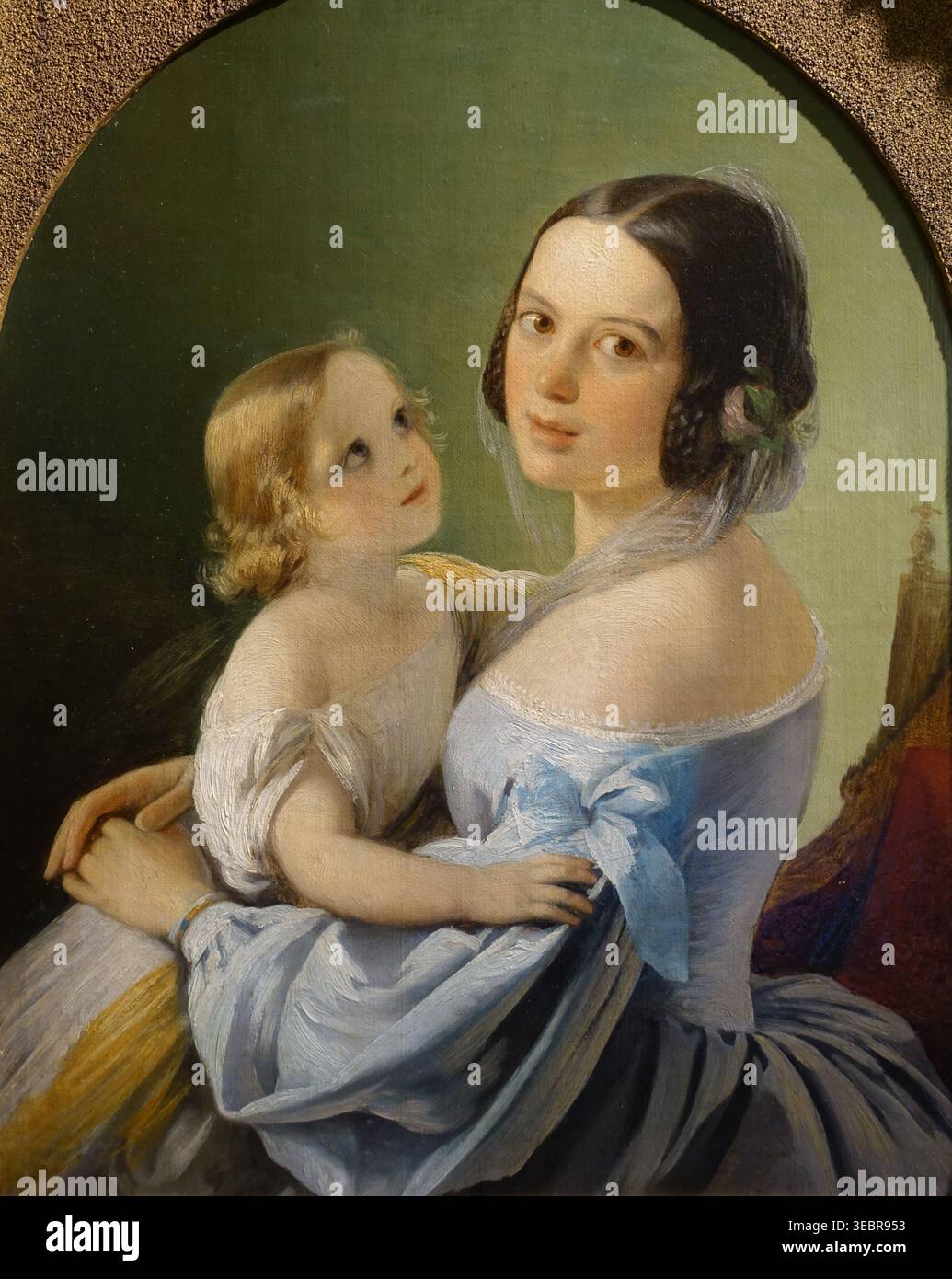 Ritratto di una donna sconosciuta con un bambino. 1840 anni Neff Timofey Andreevich (1805-1876). Olio su tela. Museo Tropinin, Mosca. Foto Stock