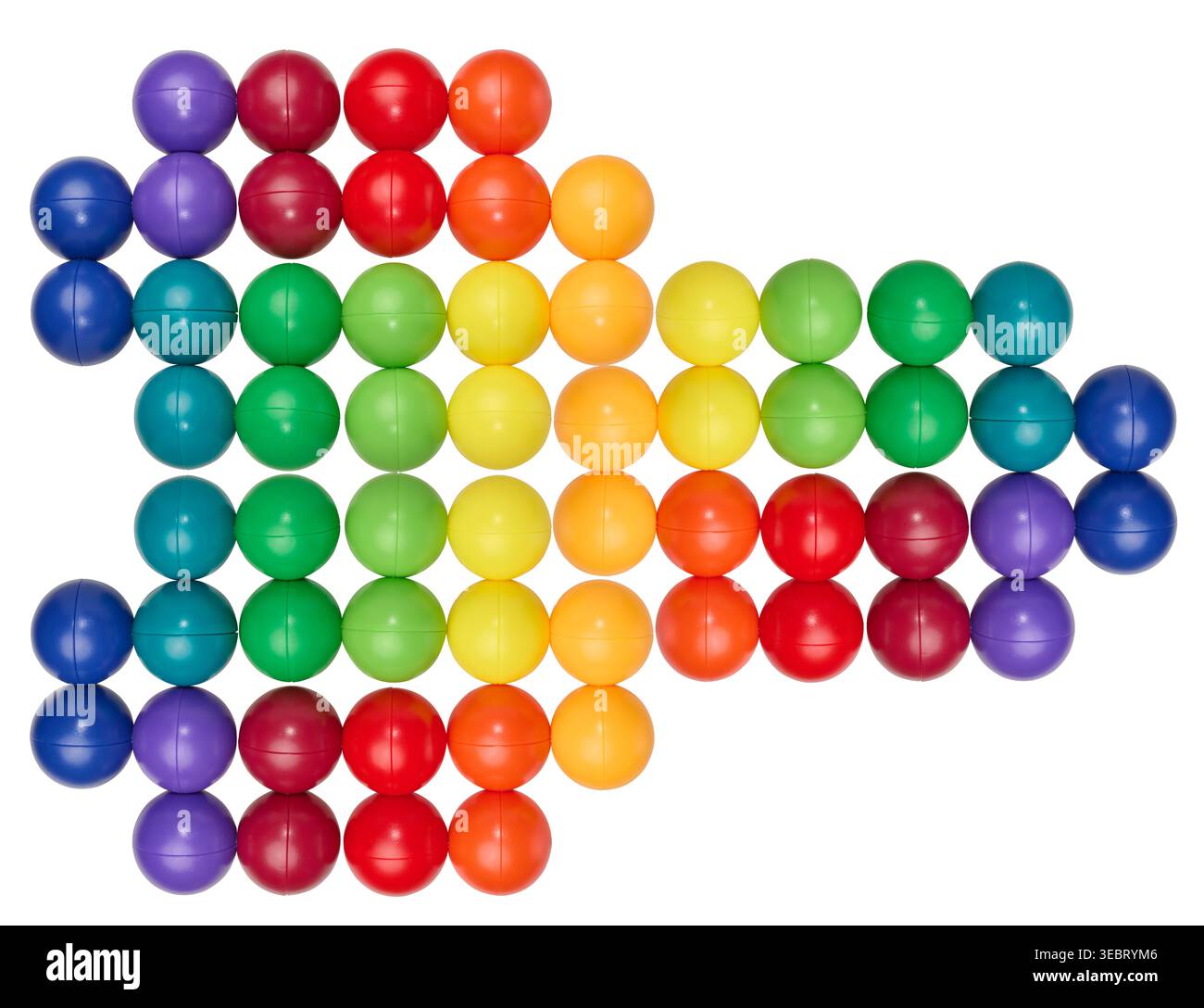Puzzle logico colorato composto da sfere di plastica multicolore su sfondo isolato, vista dall'alto Foto Stock