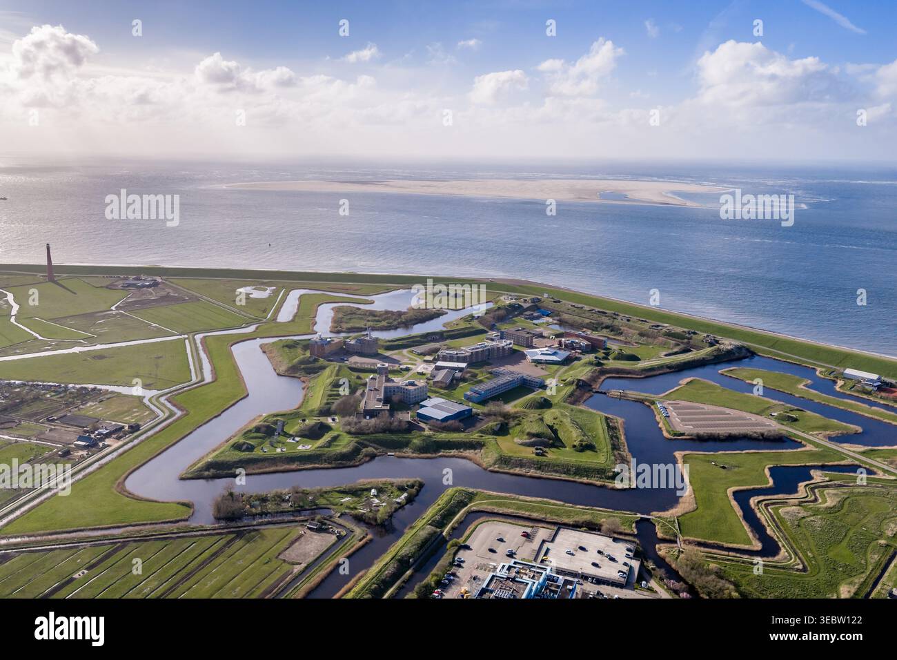 Fort Kijkduin Den Helder Panoramic Aerial Star Fortress City Mare del Nord Texel Paesi Bassi Olanda settentrionale Foto Stock