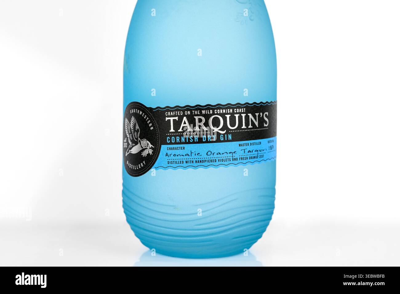 Primo piano dell'etichetta Tarquin's Cornish Dry Gin - Galles, Regno Unito - 12 aprile 2026 Foto Stock