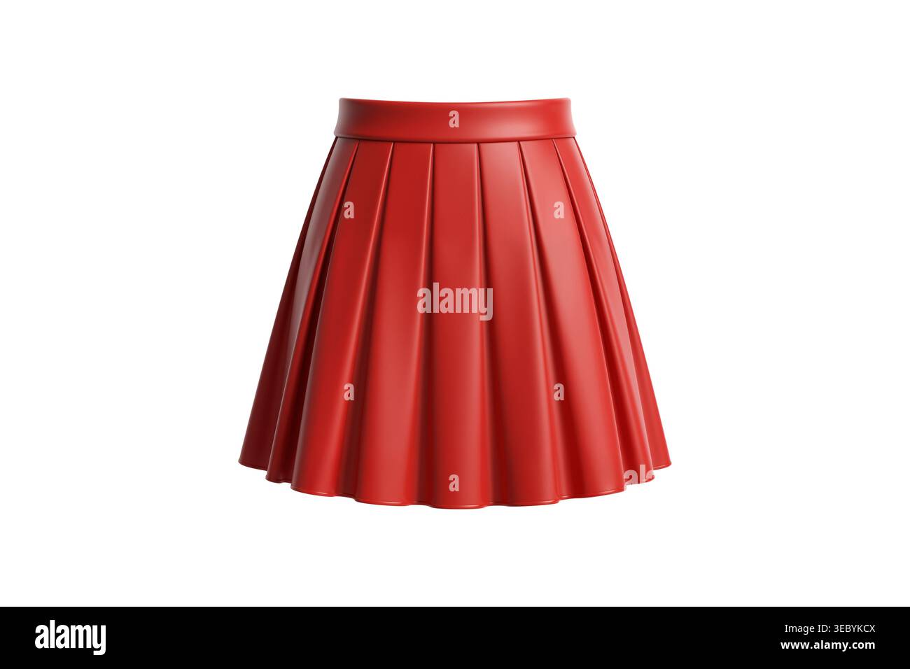 rendering 3d di una gonna a pieghe rosse con ampia fascia in vita e finitura liscia simile a quella di plastica con illuminazione ambientale. Foto Stock