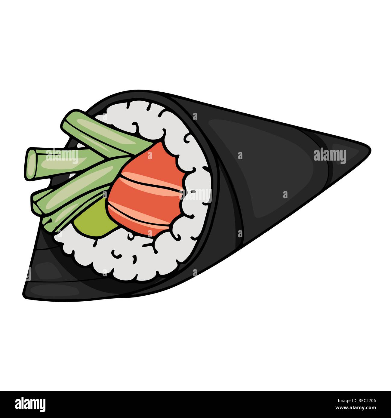 Illustrazione del vettore del delizioso rotolo di sushi Temaki con salmone e asparagi Illustrazione Vettoriale