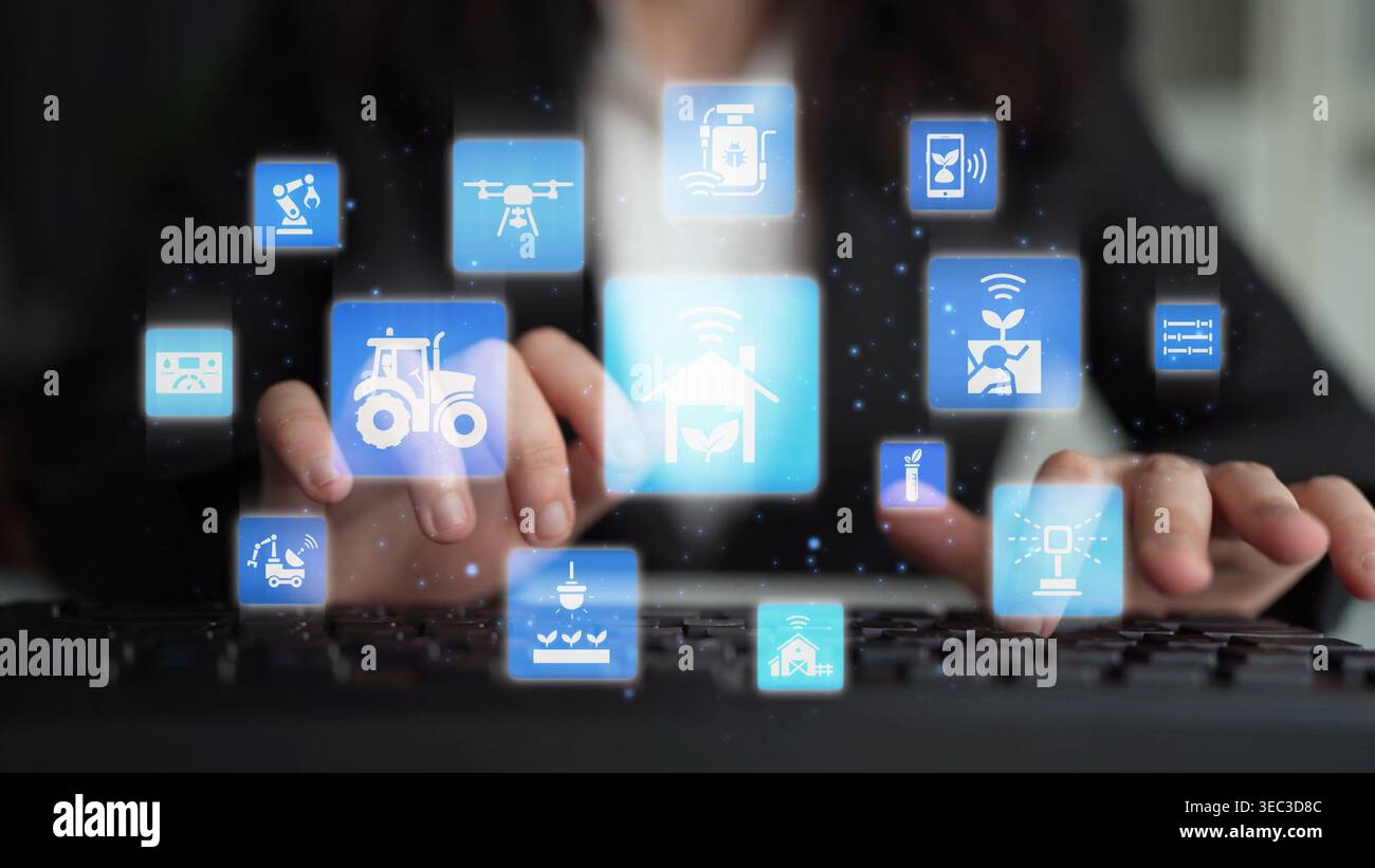 Il concetto di agricoltura intelligente rivoluziona l'agricoltura moderna. Grazie all'innovazione e all'automazione, questo approccio all'agricoltura intelligente migliora l'efficienza Foto Stock