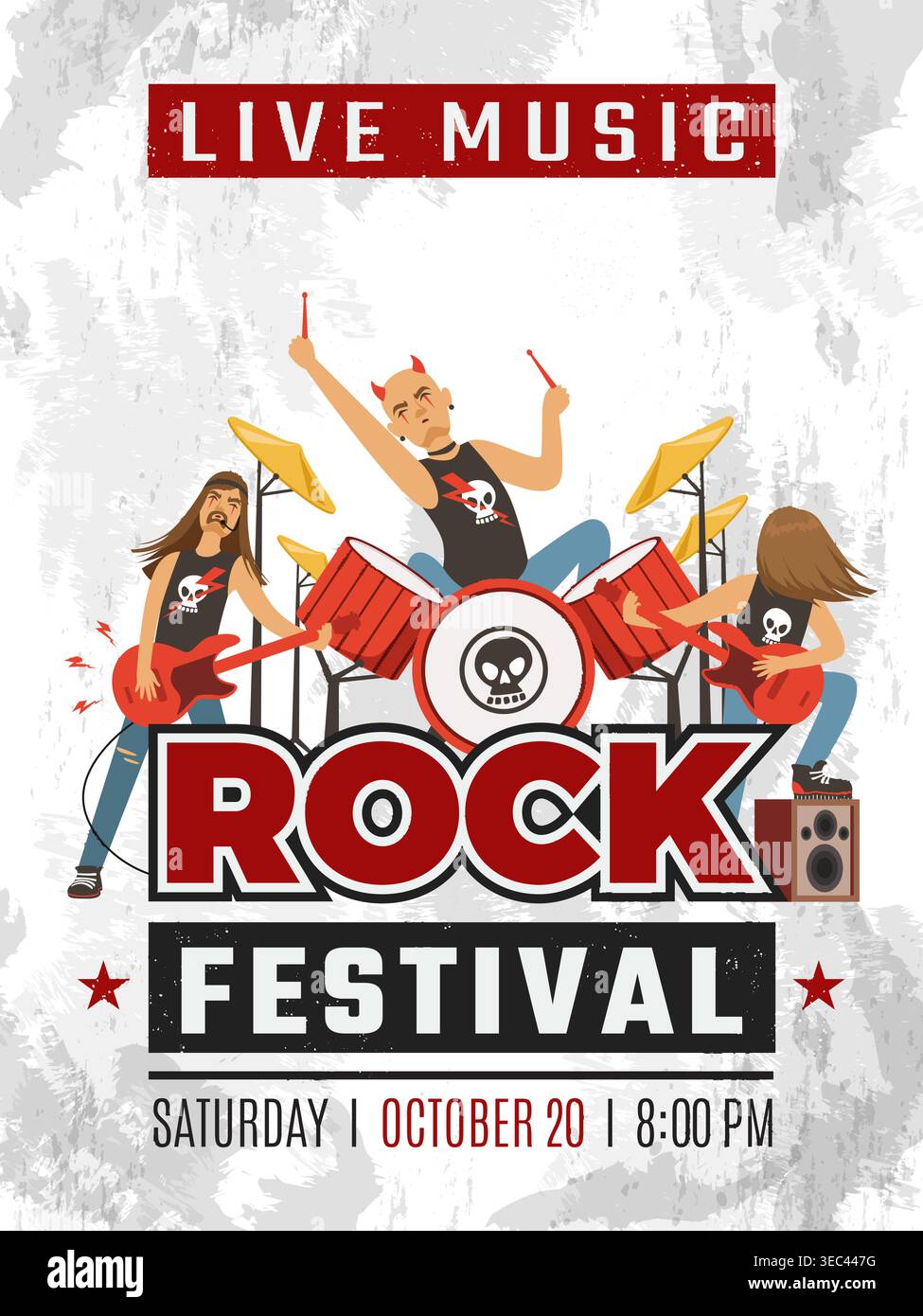 Poster Rock. placard invito per il festival rock. design di template con musicisti rock band Illustrazione Vettoriale