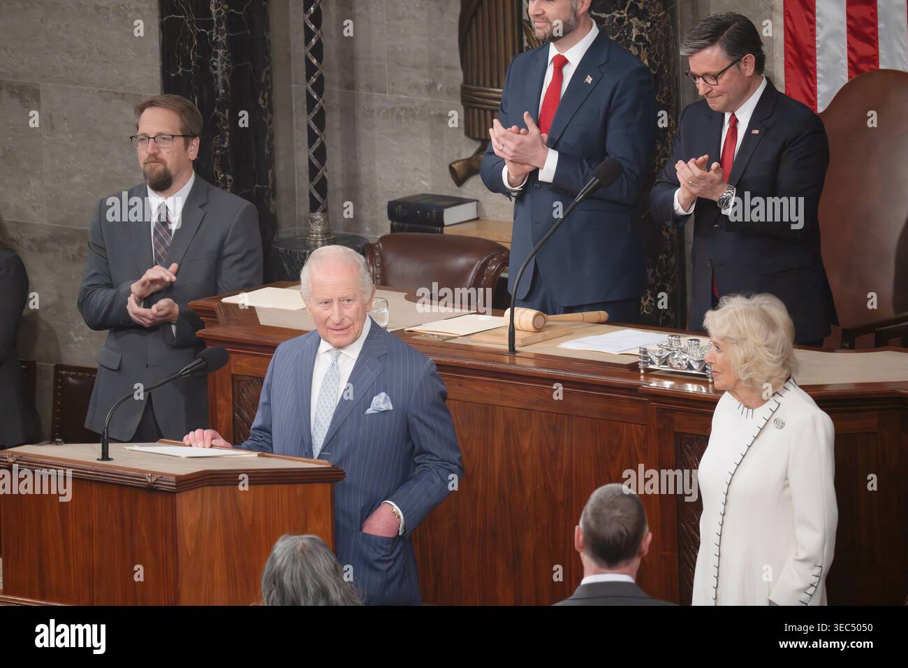 Washington DC, 28 aprile 2026, USA: Re Carlo III si rivolge alla sessione congiunta del Congresso a Washington DC. Patsy Lynch/Alamy Foto Stock