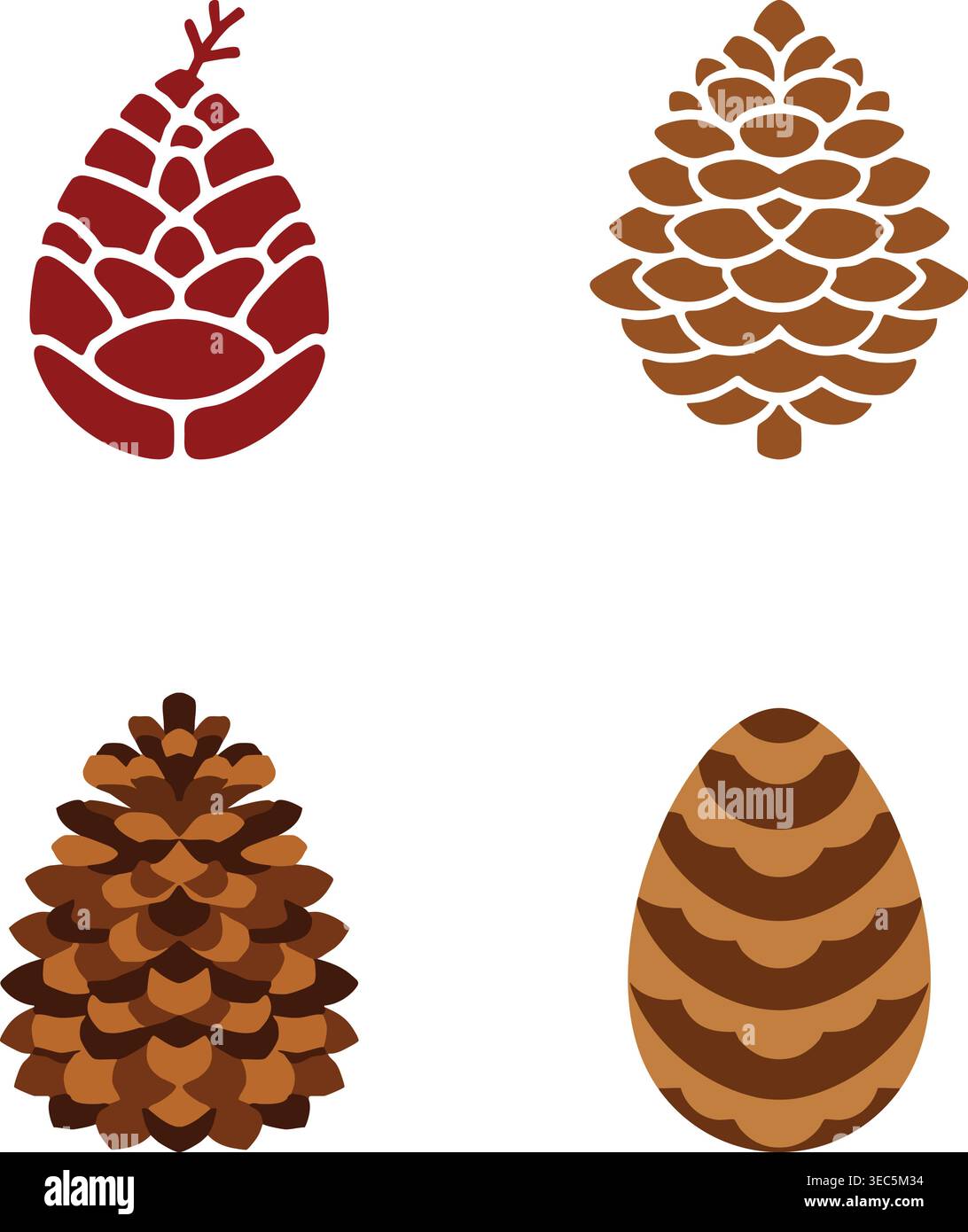 Un set di illustrazioni a tema naturale che mostra diversi stili di pigne Illustrazione Vettoriale