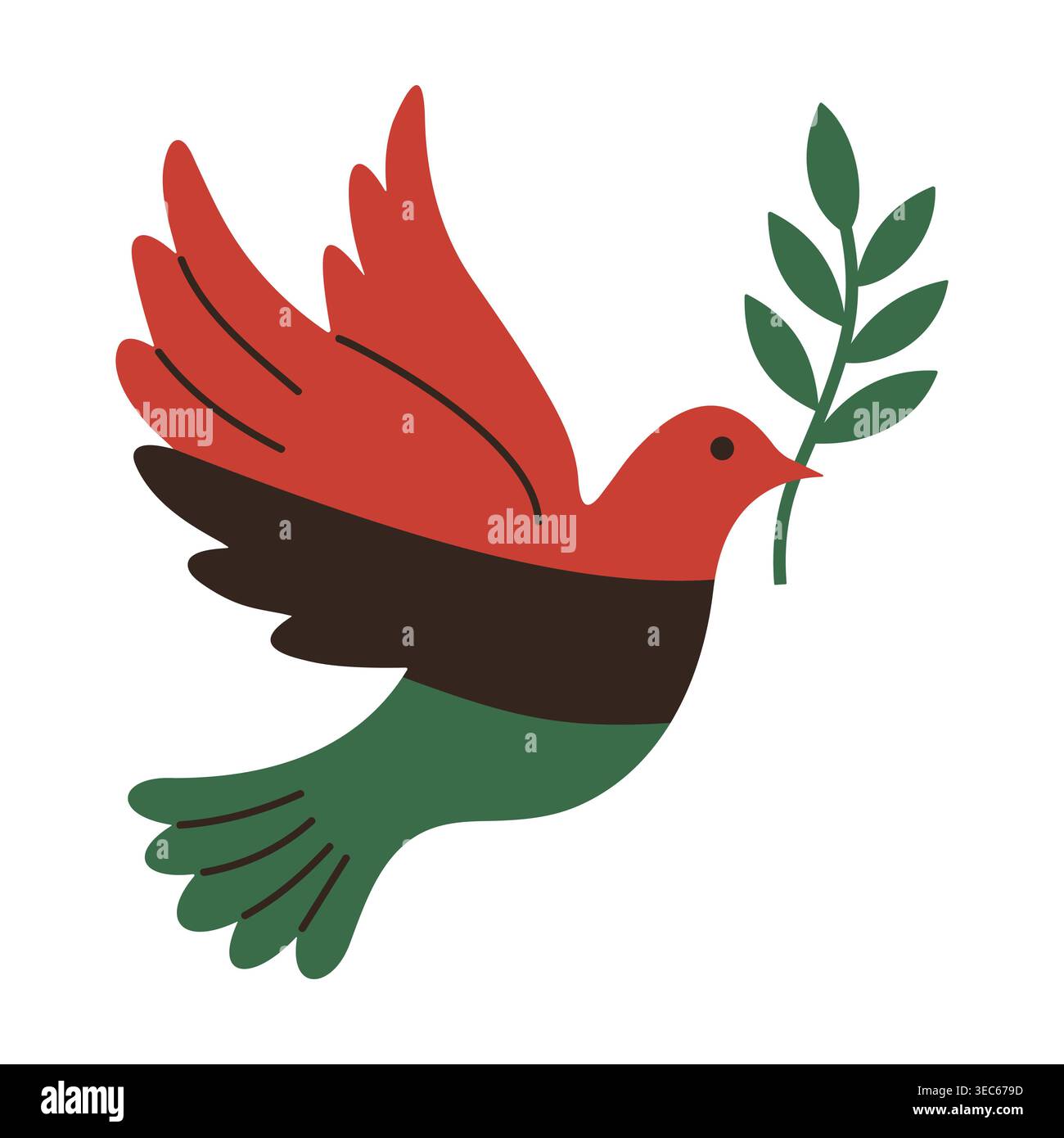 La pace di colore pan-africano colomba con un ramoscello d'oliva. Illustrazione vettoriale uneteenth Illustrazione Vettoriale