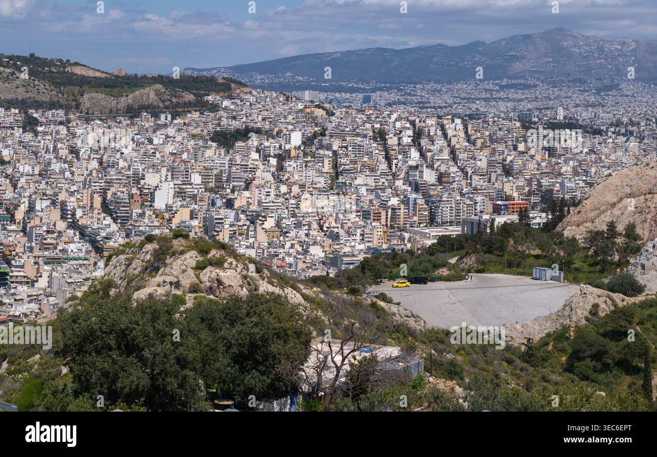 Vista panoramica del bacino ateniese da Licabetto Foto Stock