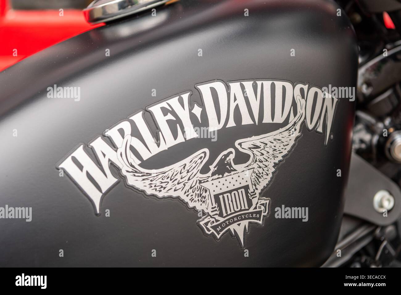 Serbatoio del carburante su una motocicletta Harley Davidson. Foto Stock