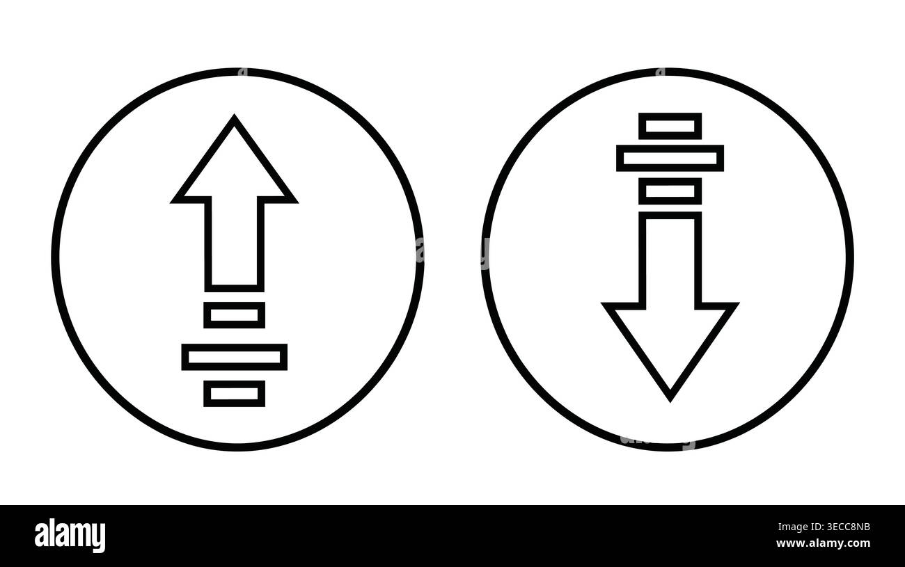 Collezione di icone di interfaccia di movimento direzionale, stile linea minimale, navigazione verticale, caricamento, download e progresso Illustrazione Vettoriale