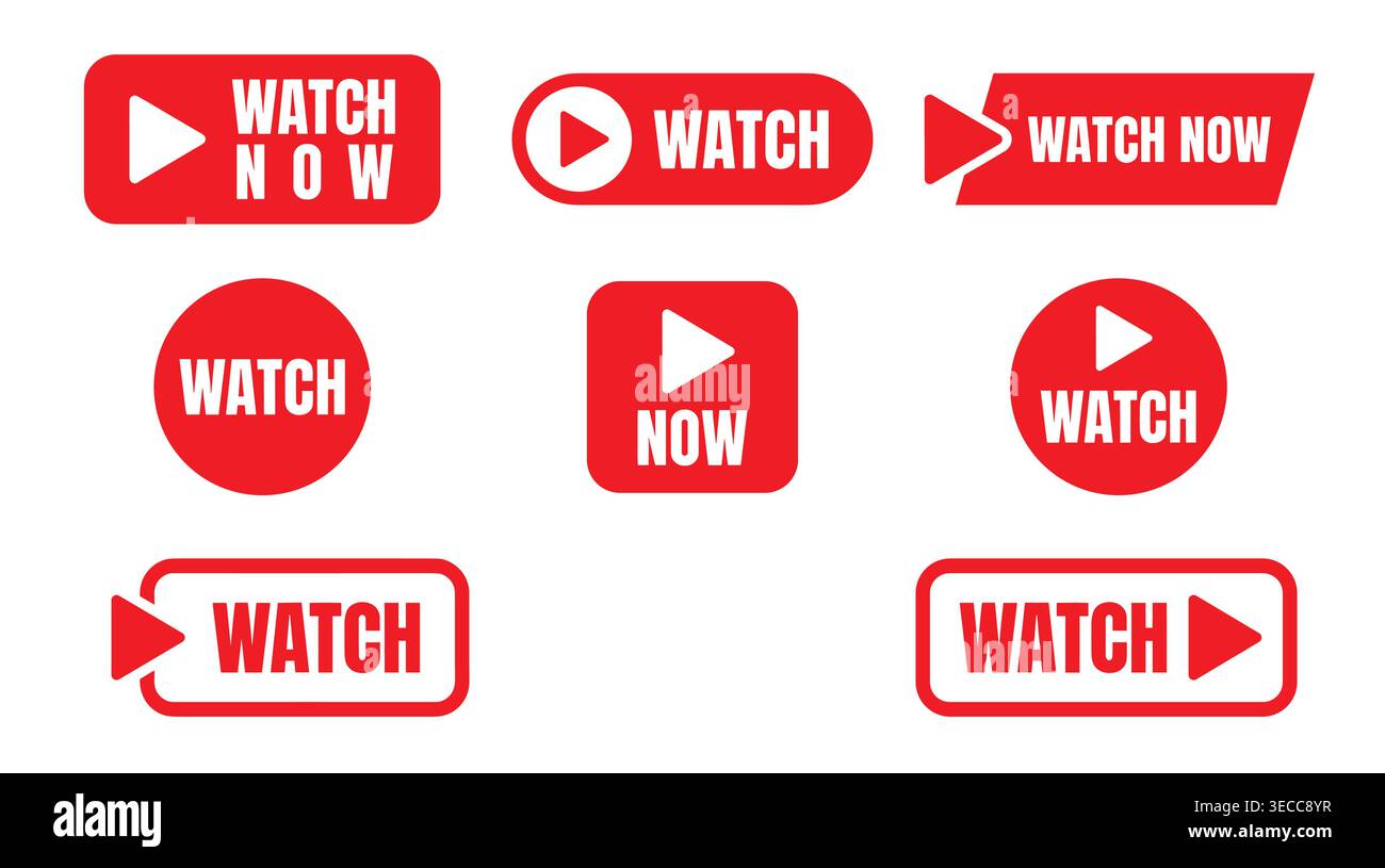 Collezione di pulsanti multimediali video in stile piatto moderno, con indicatori di riproduzione interattivi, streaming, marketing e riproduzione sul web. Illustrazione Vettoriale