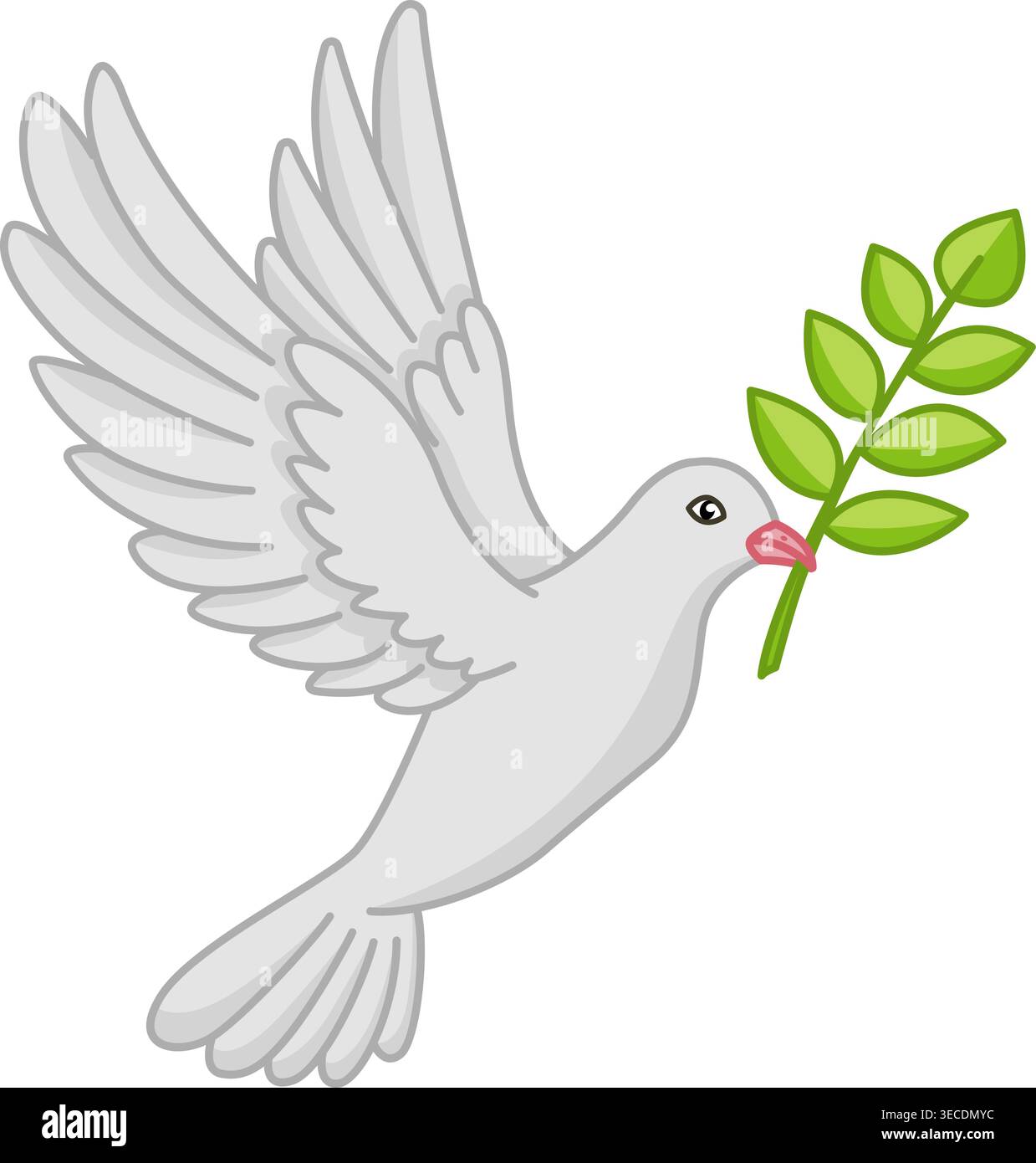 Flying dove con Olive Branch. Illustrazione vettoriale dell'uccello. Peace dove Illustrazione Vettoriale