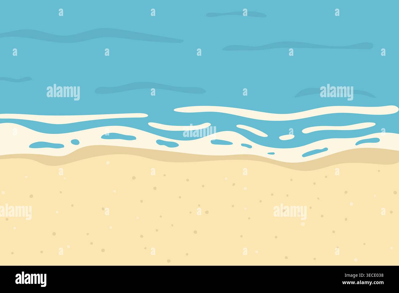 vista dall'alto della spiaggia tropicale, concetto di vacanza estiva, spiaggia sabbiosa con onde dell'oceano, relax e atmosfera di viaggio - illustrazione vettoriale Illustrazione Vettoriale