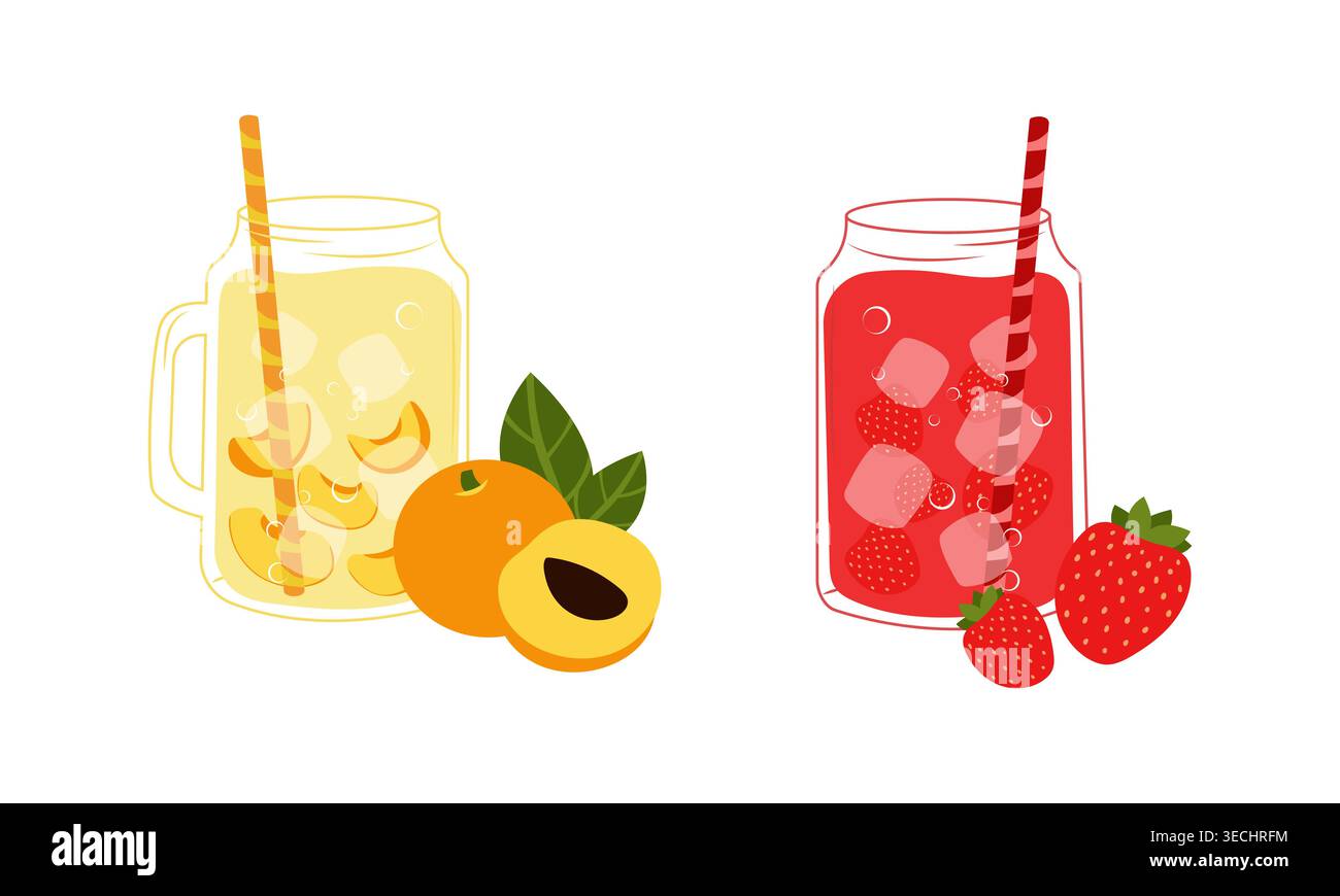 Illustrazione vettoriale di un cocktail preparato in una marmellata. Il ritmo dell'estate lenta Illustrazione Vettoriale