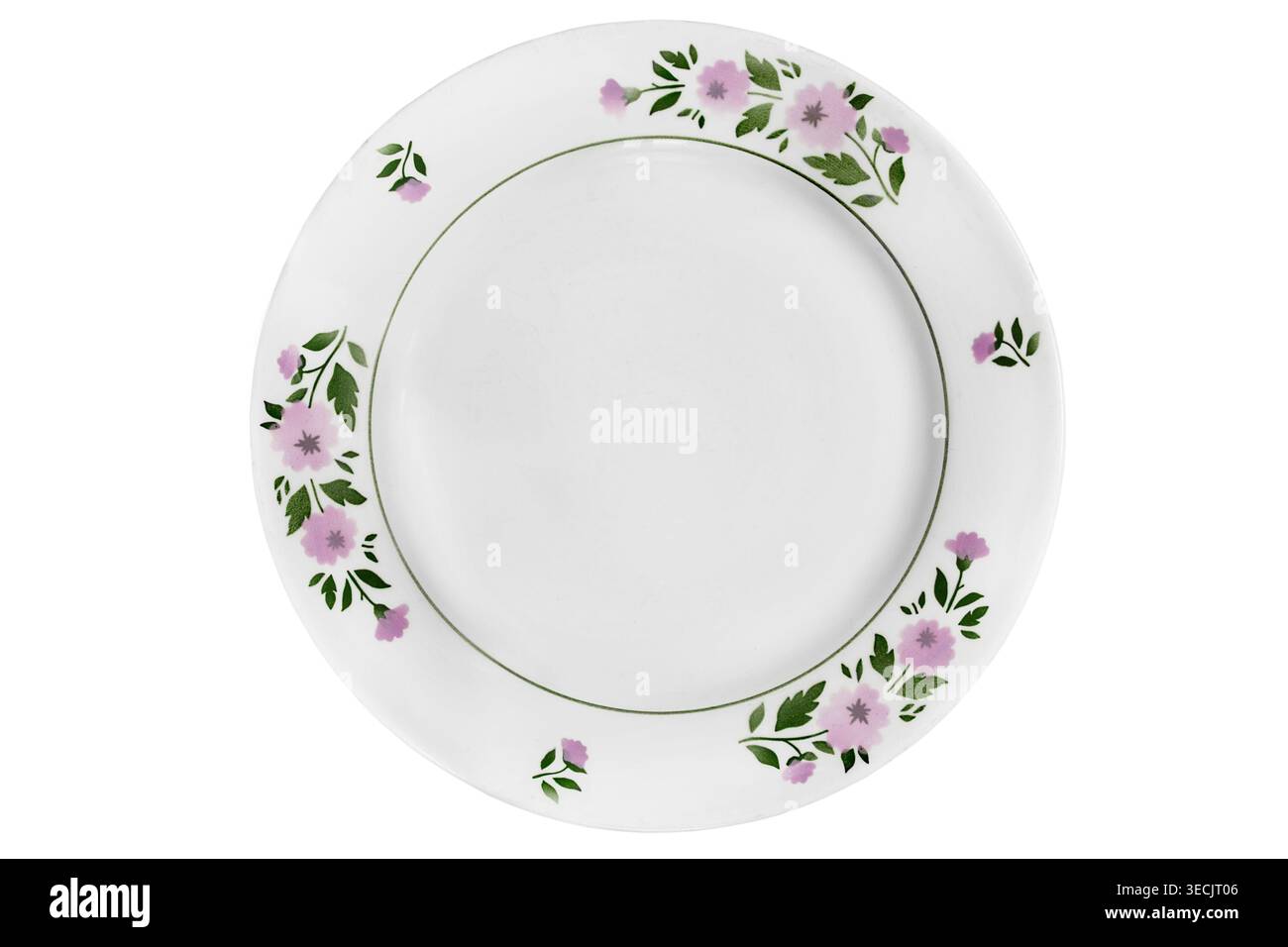 Piastra in ceramica verniciata con motivi floreali isolata su sfondo bianco Foto Stock