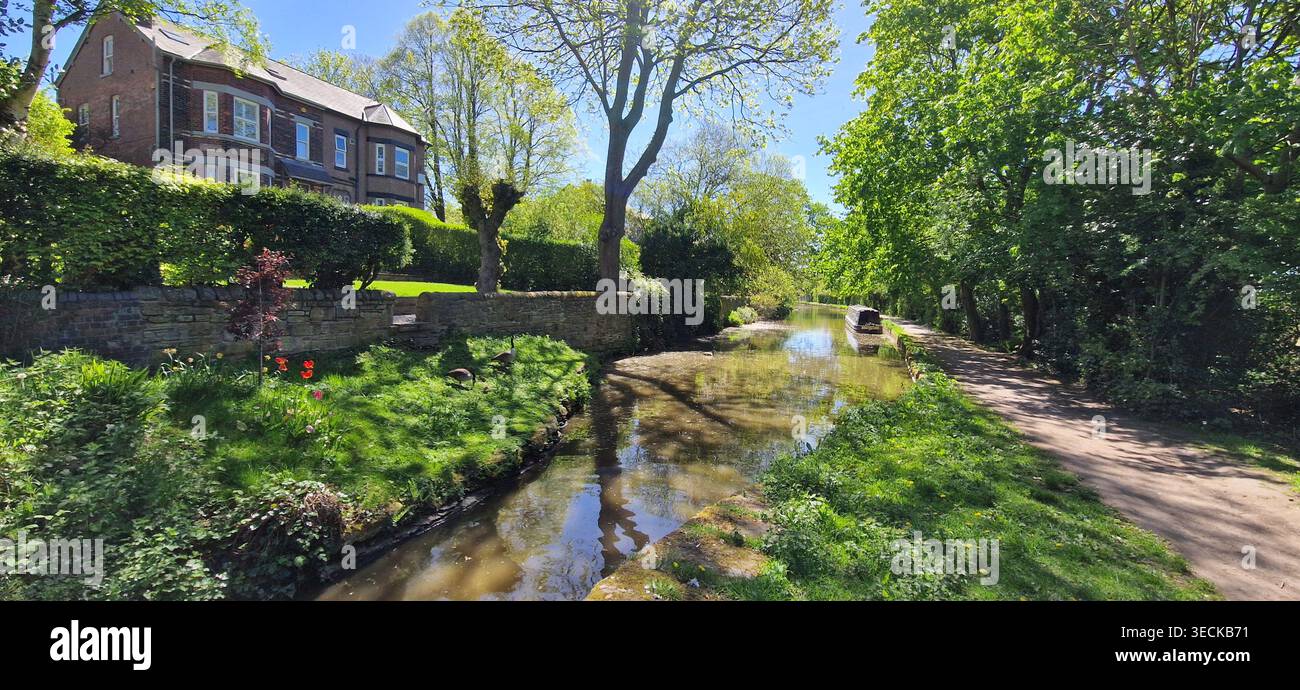 Primavera sul Macclesfield Canal vicino a Marple - Immagine stock catturata con smartphone
