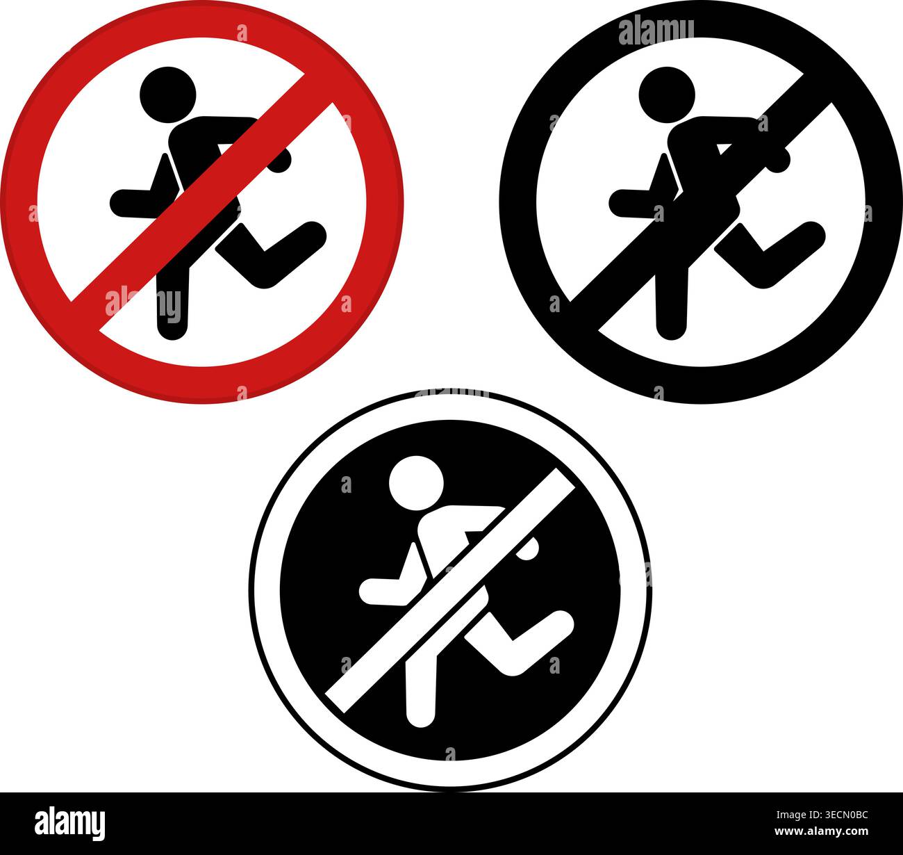 Segnali Stop e non eseguire. Segnali stradali proibitivi. Icone vettoriali rosse, nere e bianche Illustrazione Vettoriale