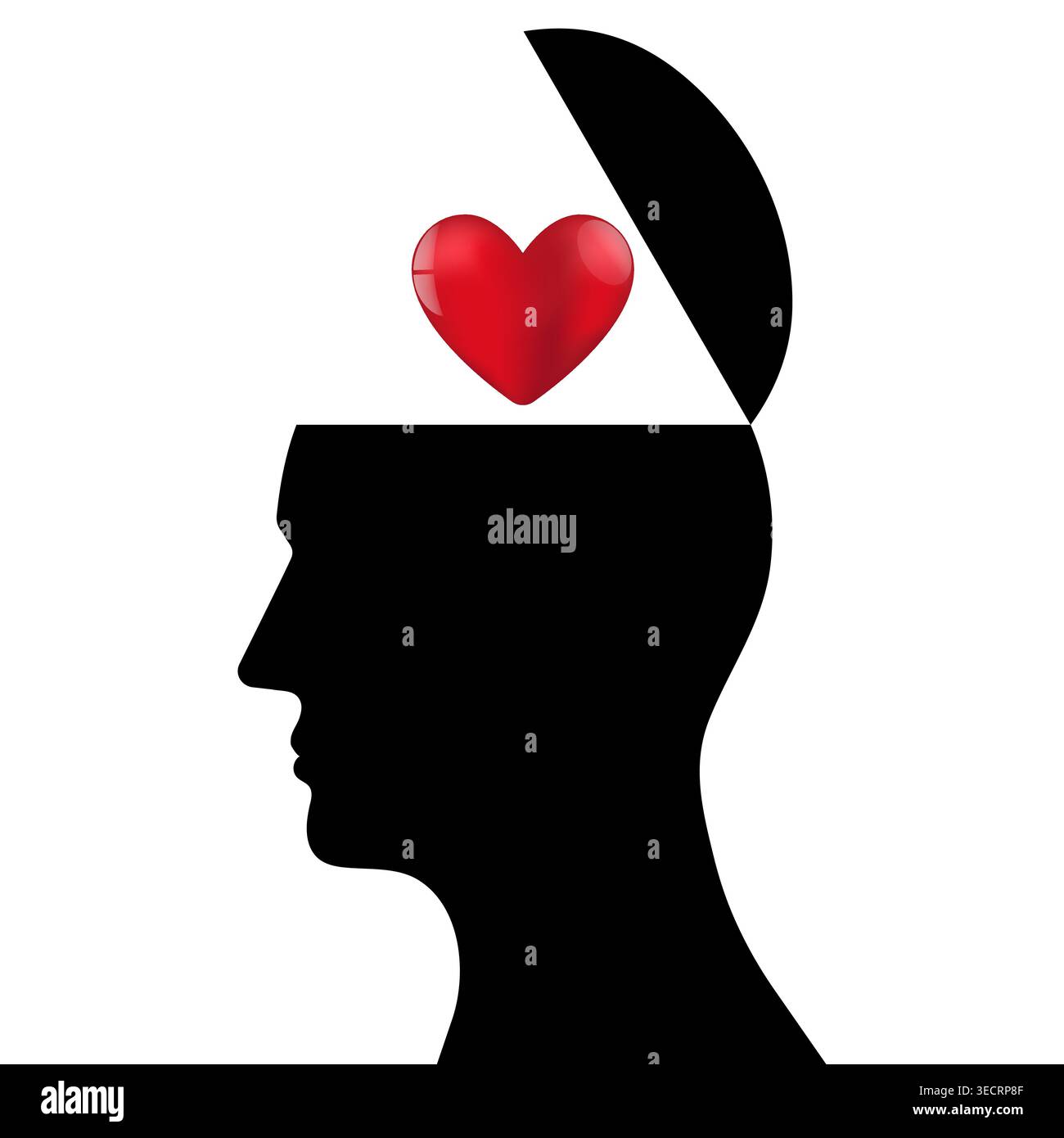 Cuore nella testa umana. Concetto di cervello e cuore. Illustrazione vettoriale. Illustrazione Vettoriale
