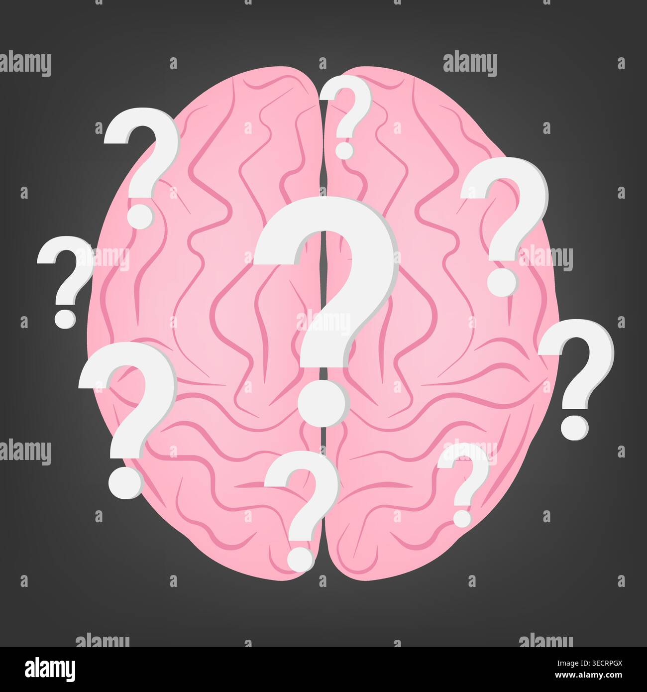 Domanda. Cervello con punto interrogativo. Illustrazione vettoriale. Illustrazione Vettoriale