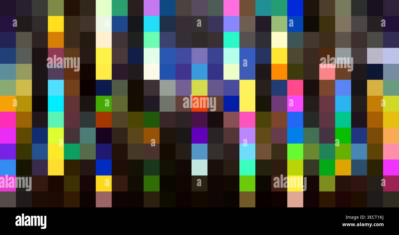 Sfondo griglia astratto con quadrati vivaci ed effetto glitch art digitale Foto Stock