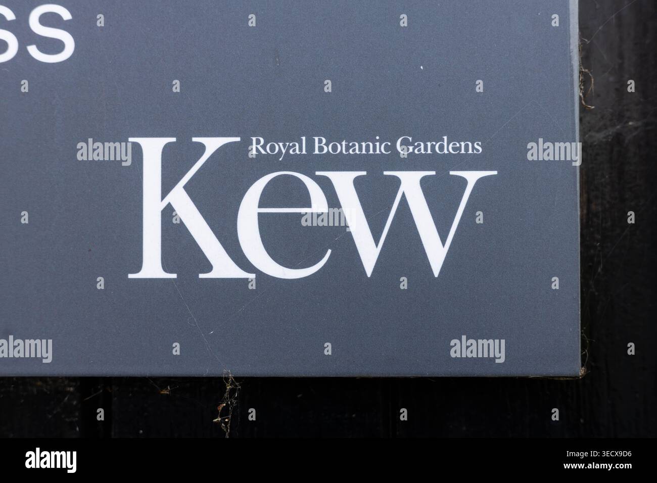 Il logo dei Royal Botanic Gardens, Kew, su un cartello. Foto Stock