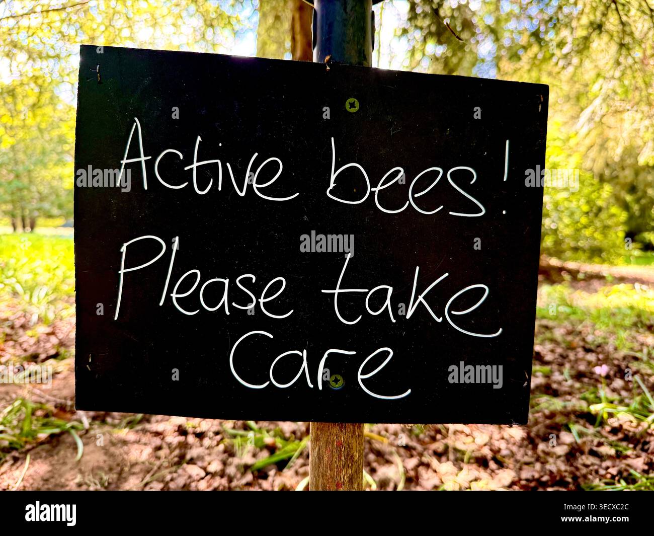 Un segnale di avvertimento sulle api nella campagna del Regno Unito Foto Stock