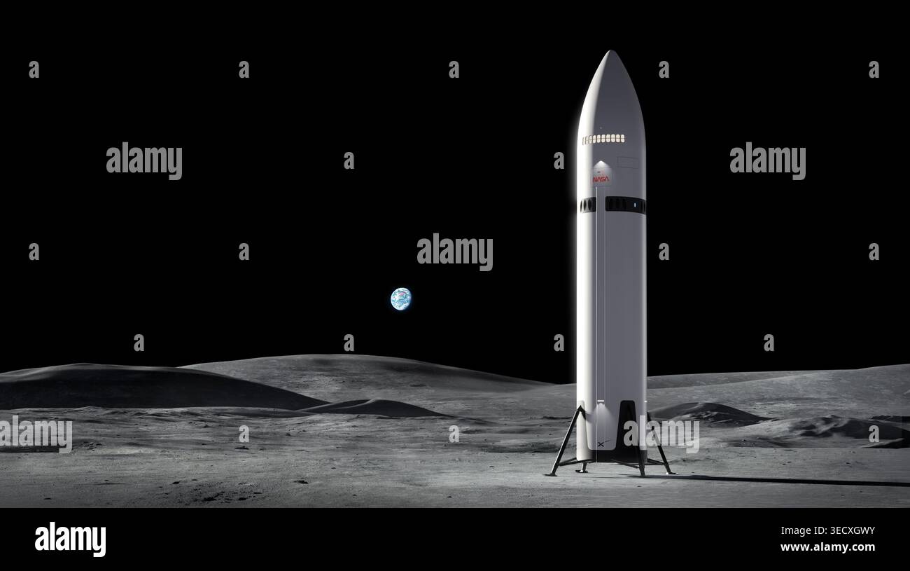 Concetto dell'artista del sistema di atterraggio umano SpaceX Starship Foto Stock