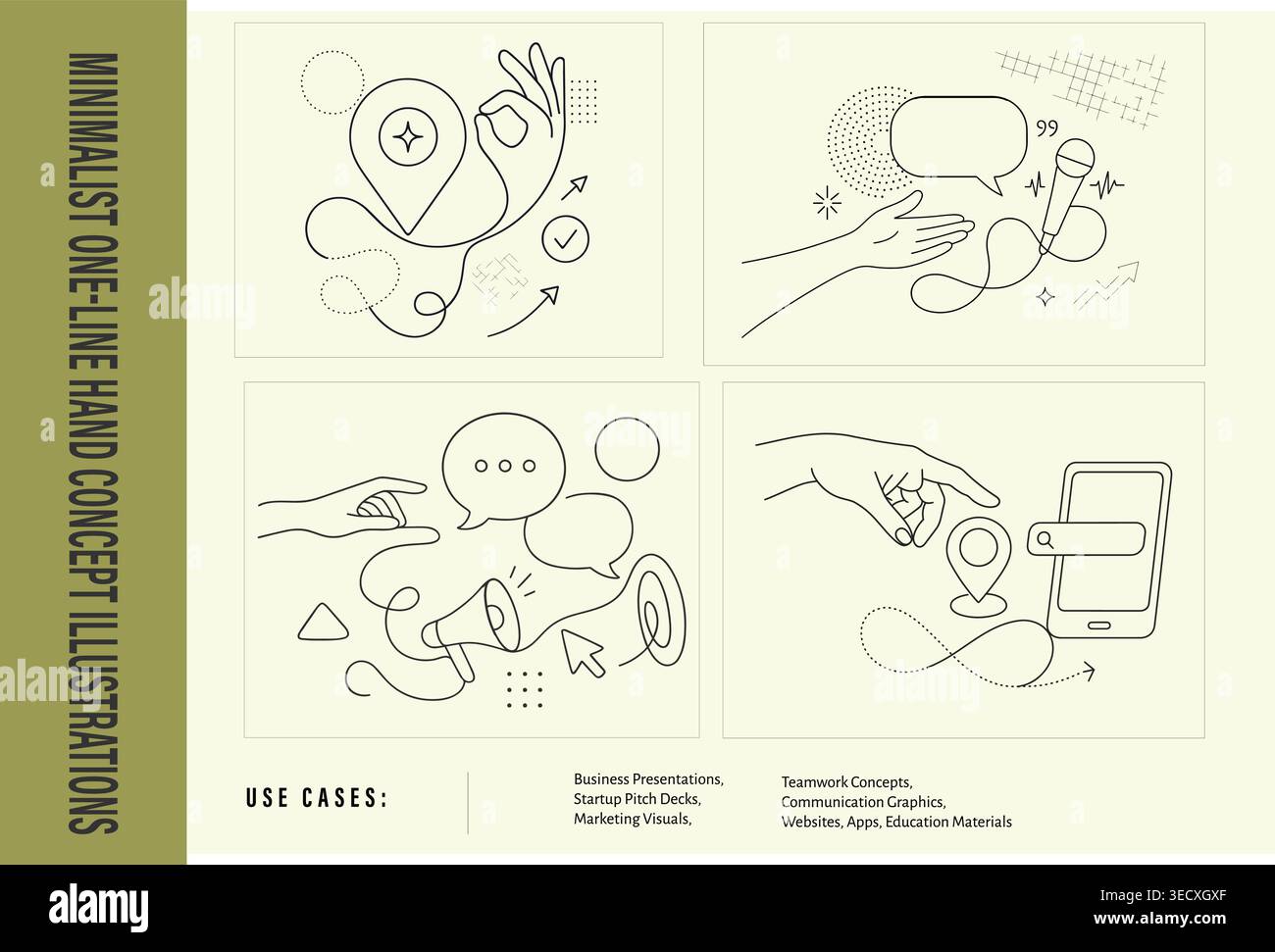 Ricerca SEO mobile minimalista e podcast marketing line art concept set illustrativo Illustrazione Vettoriale