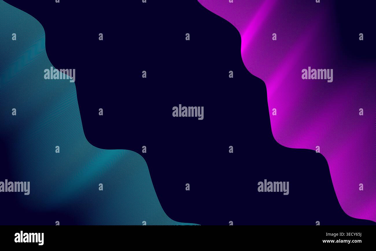 Sfondo astratto con linee sfumate al neon fluide in motivi di onde digitali viola e blu curve uniformi moderno design futuristico della carta da parati vi Foto Stock