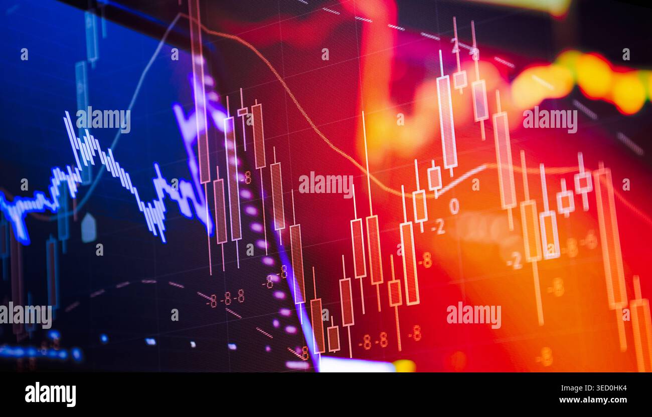 Schermata di Trading astratto che mostra la volatilità del mercato e il movimento dei prezzi Foto Stock