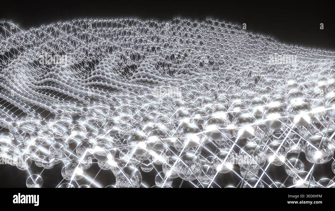 Flusso dell'onda di vetro su rendering 3d bg nero Foto Stock