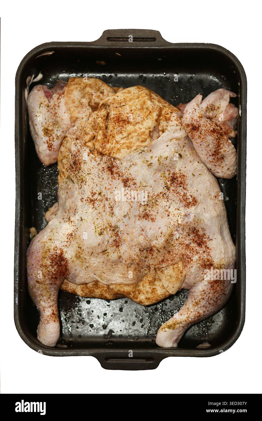 Preparato per la tostatura, attende di cucinare. Ideale per contenuti culinari o legati alla cucina. Presentazione naturale, rustica, disadornata e non tagliata Foto Stock