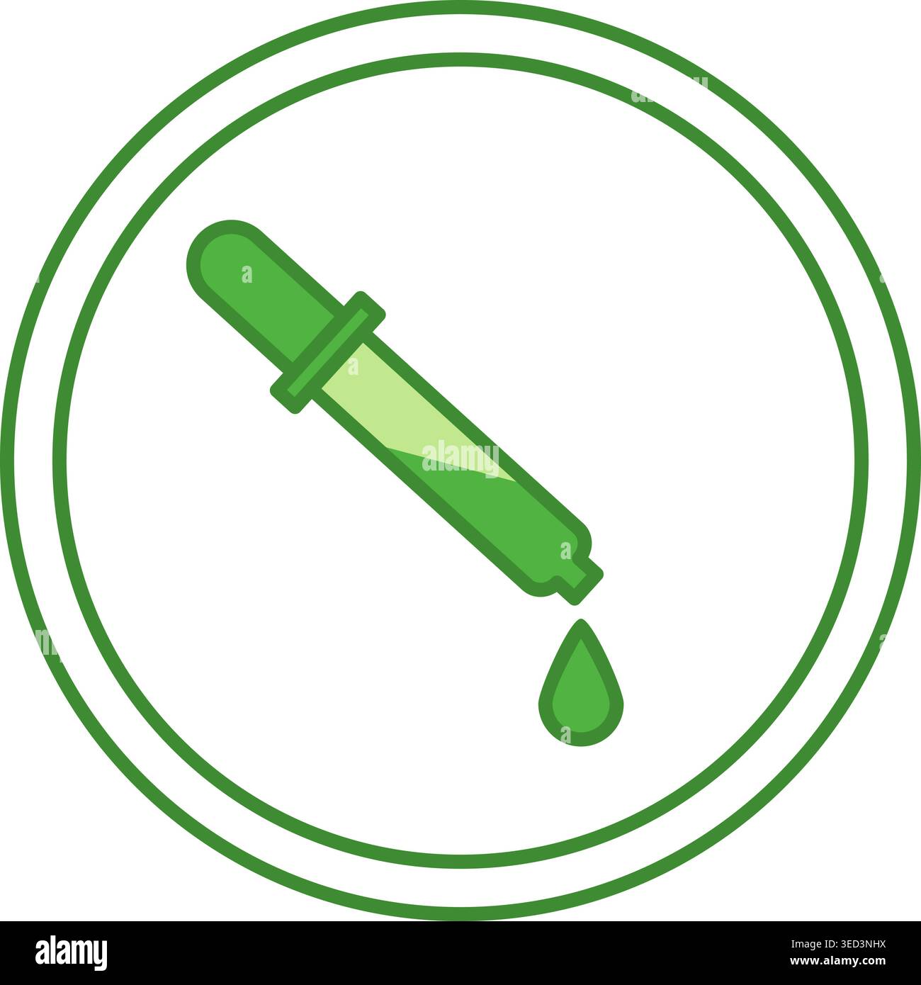 Etichetta verde acido. Icona vettoriale. Contagocce con composizione cosmetica. Adesivo per imballaggi cosmetici. Concetto di cura della pelle Illustrazione Vettoriale