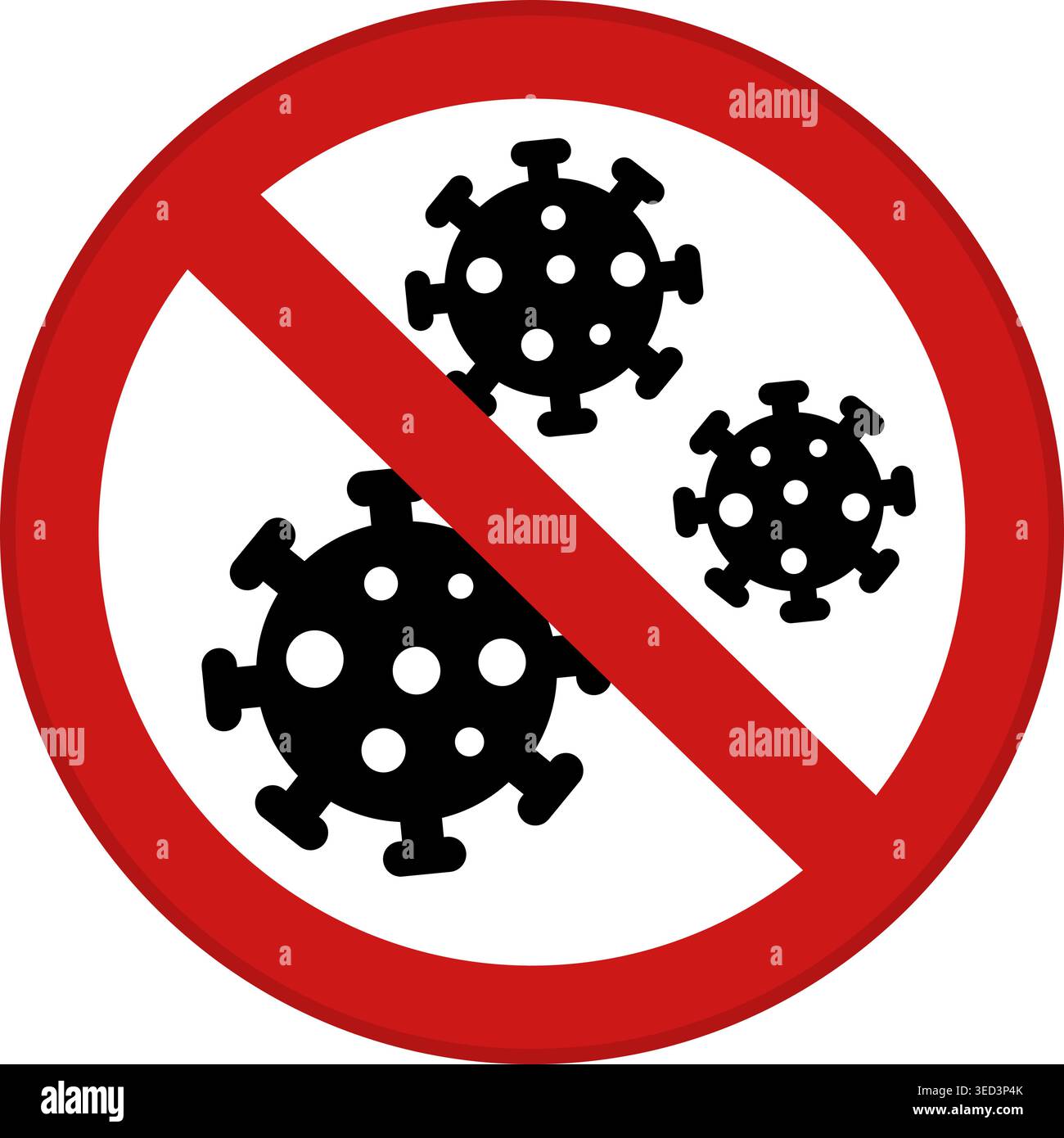 Cartello rosso Covid 19. Icona vettoriale. Segno rotondo pericolo Coronavirus. Interrompere la trasmissione del virus Illustrazione Vettoriale