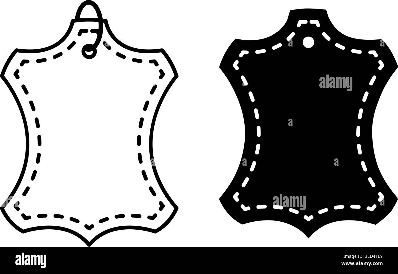 Icone in pelle. Illustrazioni vettoriali in bianco e nero. Prodotti tessili, tessuti naturali. Concetto di caratteristiche del materiale Illustrazione Vettoriale
