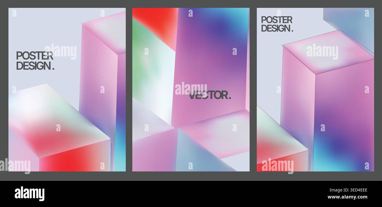 strutture cubiche illuminate visualizzate su superfici riflettenti con illuminazione al neon colorata e design angolari Illustrazione Vettoriale