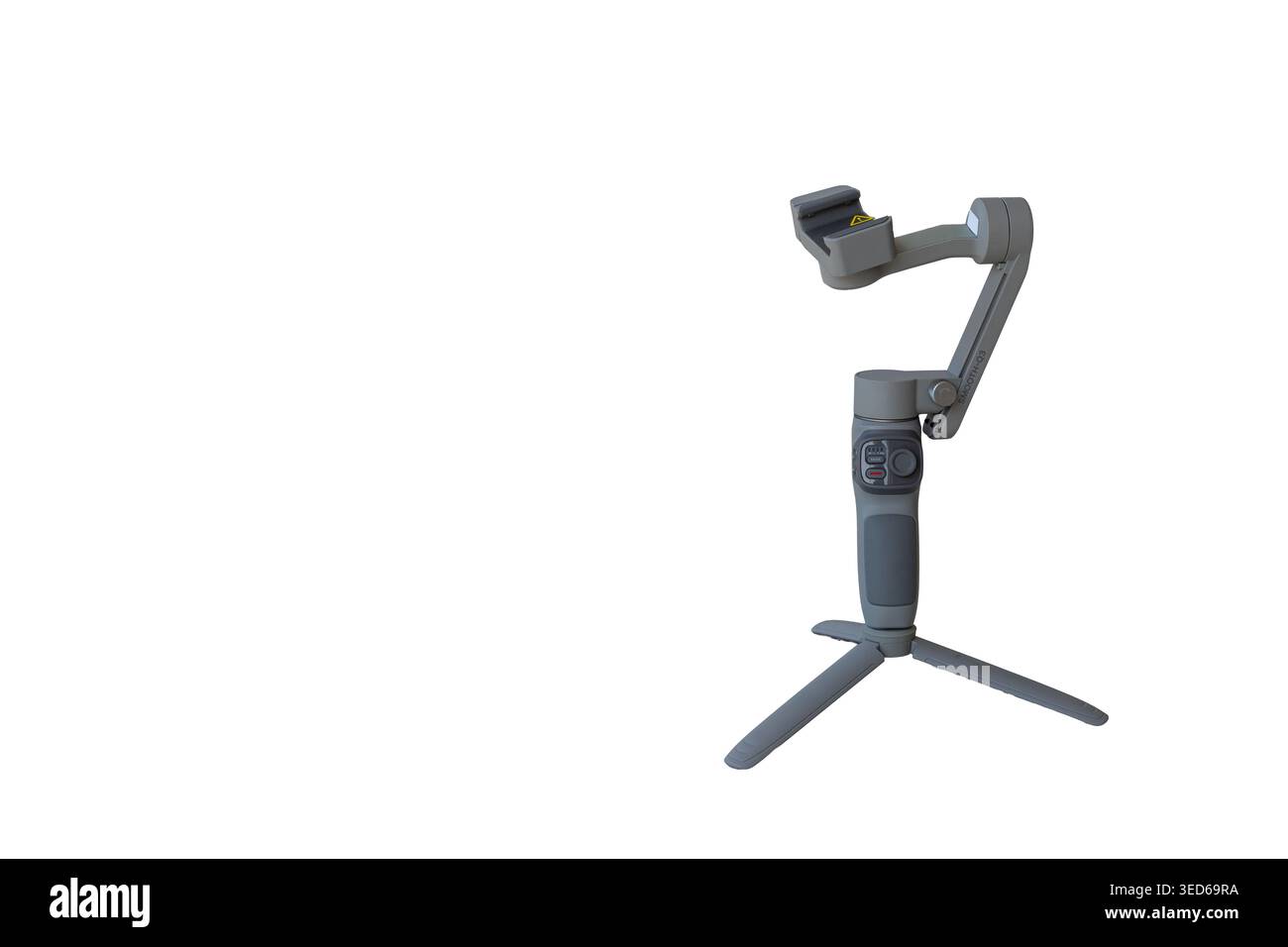 Stabilizzatore Gimbal mobile con supporto per treppiede isolato su sfondo bianco Foto Stock