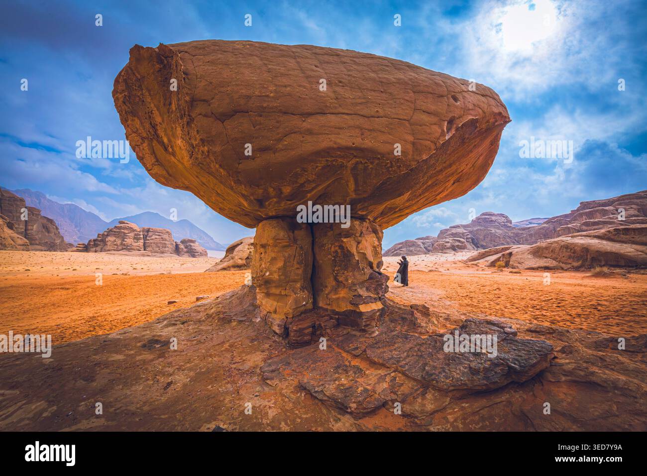 Medio Oriente, Giordania, deserto di Wadi Rum, roccia a forma di fungo Foto Stock