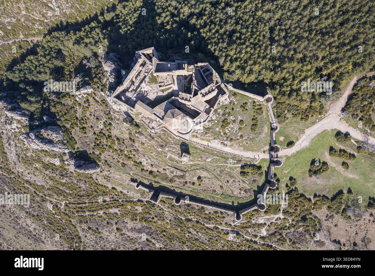 Spagna, Aragona, Loarre, castello di Loarre (vista aerea) Foto Stock