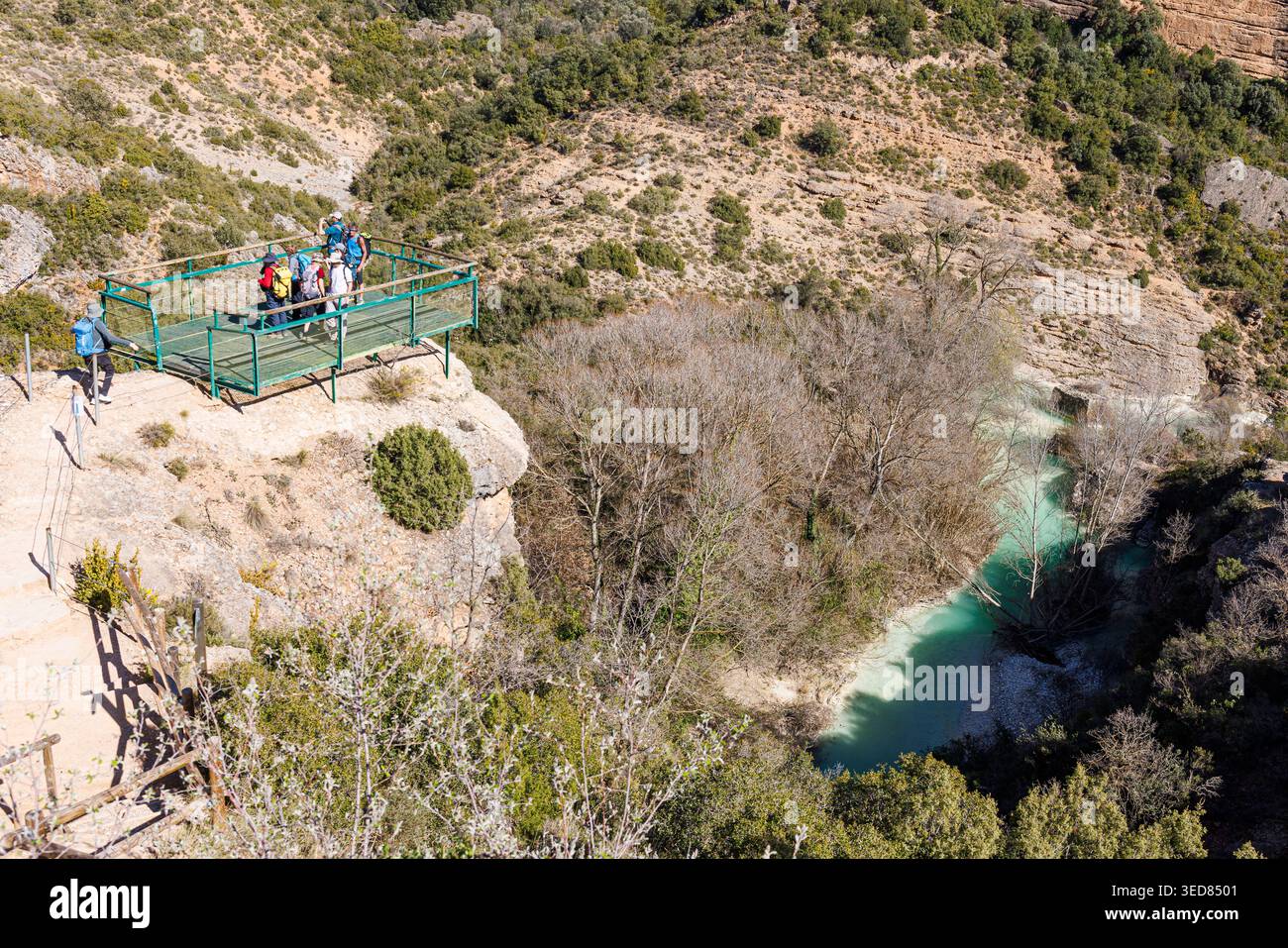 Spagna, Aragona, Alquezar, uno dei più bei villaggi spagnoli, Sierra e canyon del parco naturale di Guara, sentiero a piedi dei Pasarelas de Alquezar Foto Stock