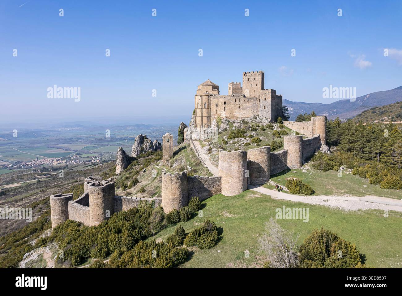 Spagna, Aragona, Loarre, castello di Loarre (vista aerea) Foto Stock